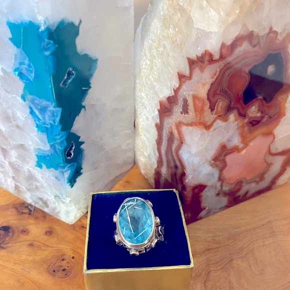 Bold Genuine Vintage Sajen 925 Rutilated Blue quartz Amethyst Ring - Picture 2 of 6